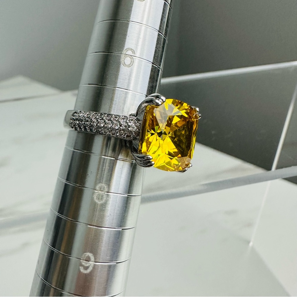 Sterling Silver Yellow Cz Statement Ring Pav Acce… - image 5